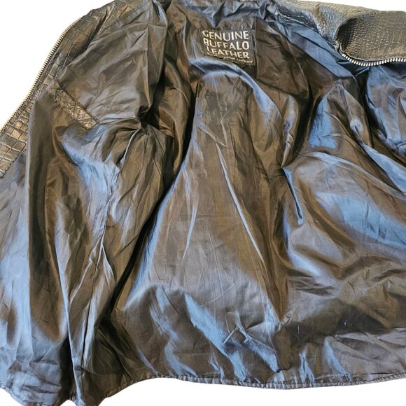 Y2K Black Leather Laceup Jacket Black Embroidered Roses On Back Sz L Biker Goth - Picture 11 of 12